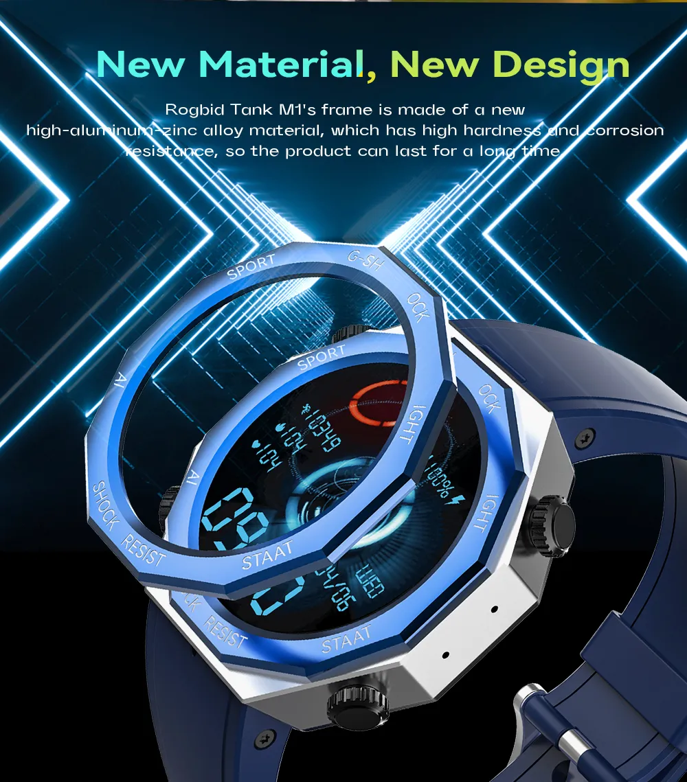 Rogbid Tank M1 5ATM Waterproof Swimming Hifi Bluetooth Call Heart Rate Blood Pressure SpO2 Monitor Fitness BT5.3 Smart Watch Rogbid Tank M1 5ATM Waterproof Swimming Hifi Bluetooth Call Heart Rate Blood Pressure SpO2 Monitor Fitness BT5.3 Smart Watch