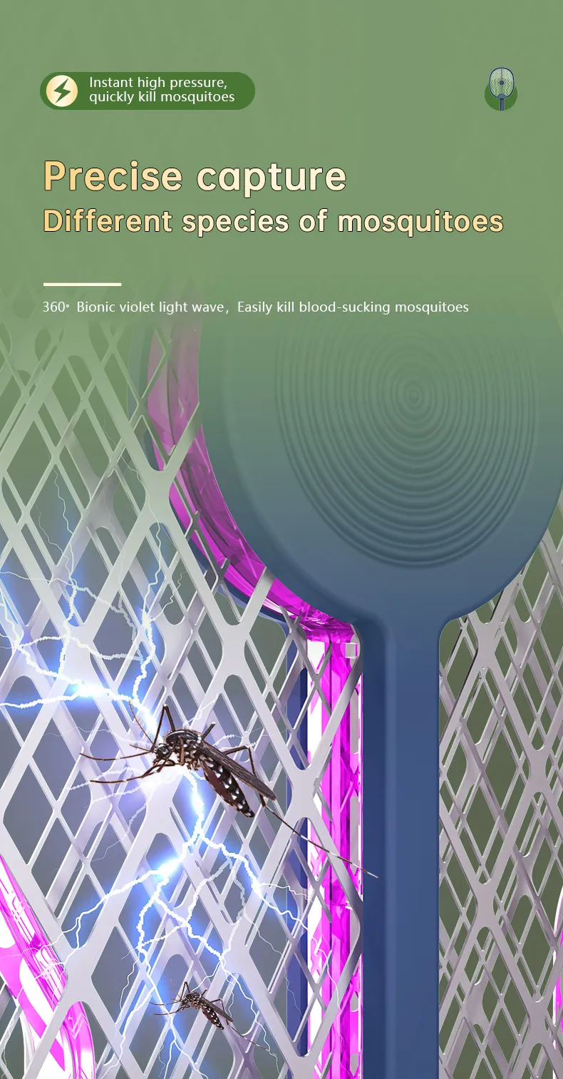 AGSIVO 3 In 1 3000V Cordless Rechargeable Electric Mosquito Bug Zapper Foldable Handheld Mosquito Killing Lamp Fly Trap