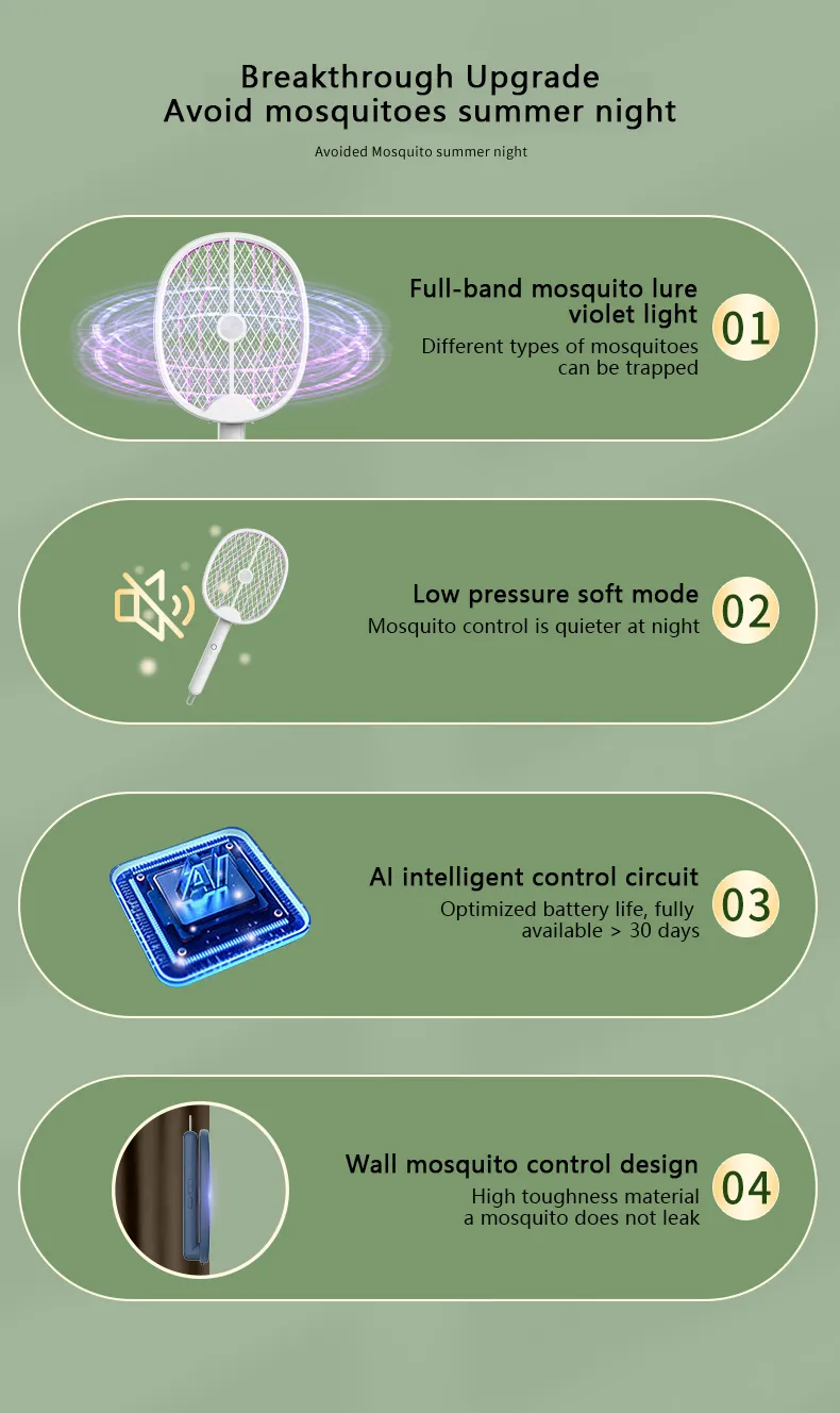 AGSIVO 3 In 1 3000V Cordless Rechargeable Electric Mosquito Bug Zapper Foldable Handheld Mosquito Killing Lamp Fly Trap