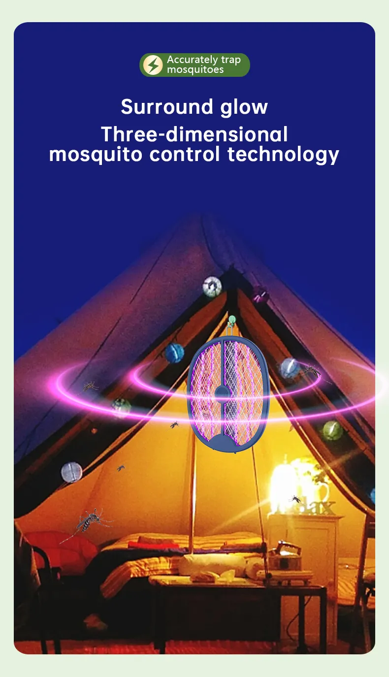 AGSIVO 3 In 1 3000V Cordless Rechargeable Electric Mosquito Bug Zapper Foldable Handheld Mosquito Killing Lamp Fly Trap