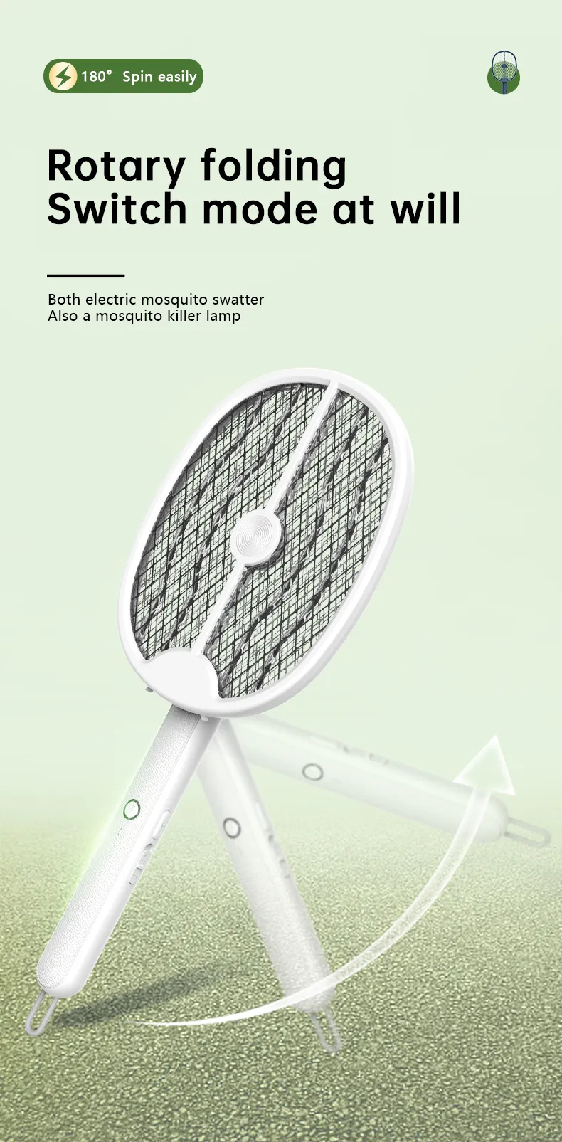 AGSIVO 3 In 1 3000V Cordless Rechargeable Electric Mosquito Bug Zapper Foldable Handheld Mosquito Killing Lamp Fly Trap
