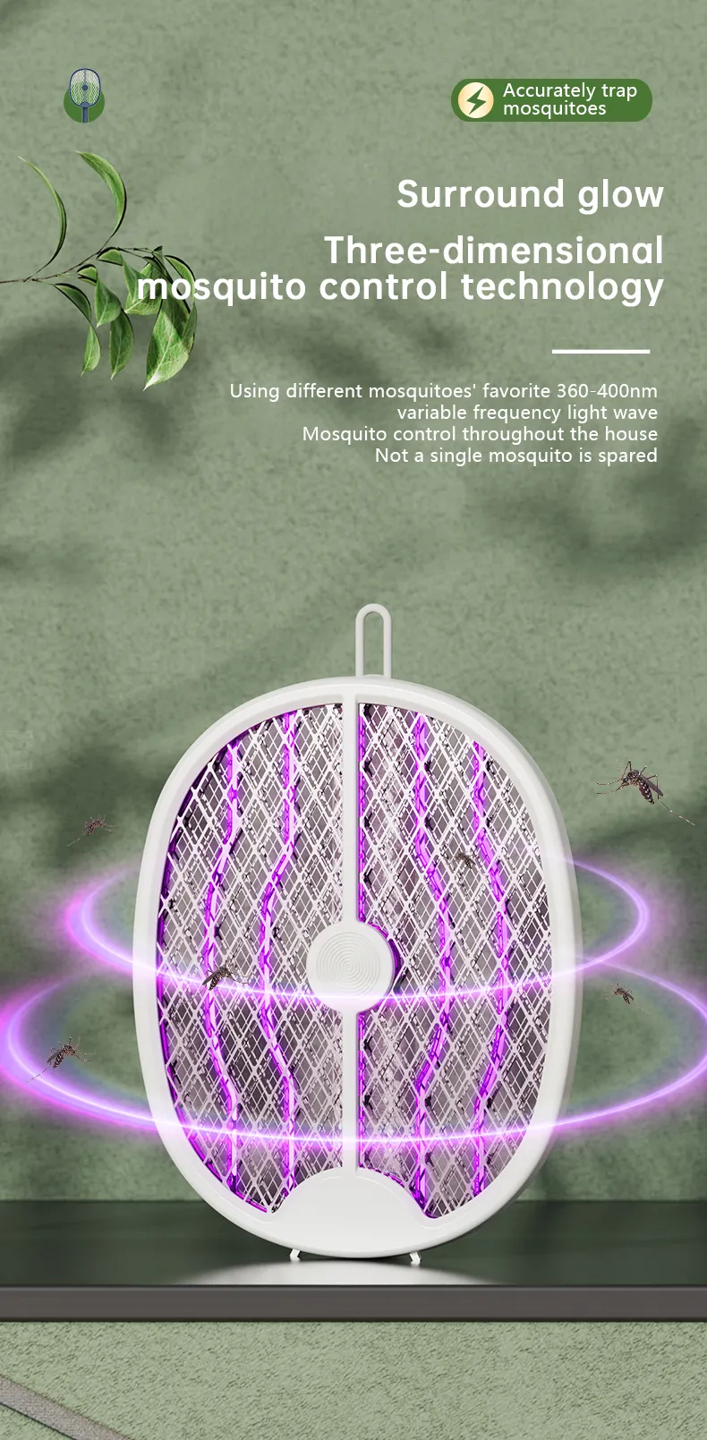 AGSIVO 3 In 1 3000V Cordless Rechargeable Electric Mosquito Bug Zapper Foldable Handheld Mosquito Killing Lamp Fly Trap