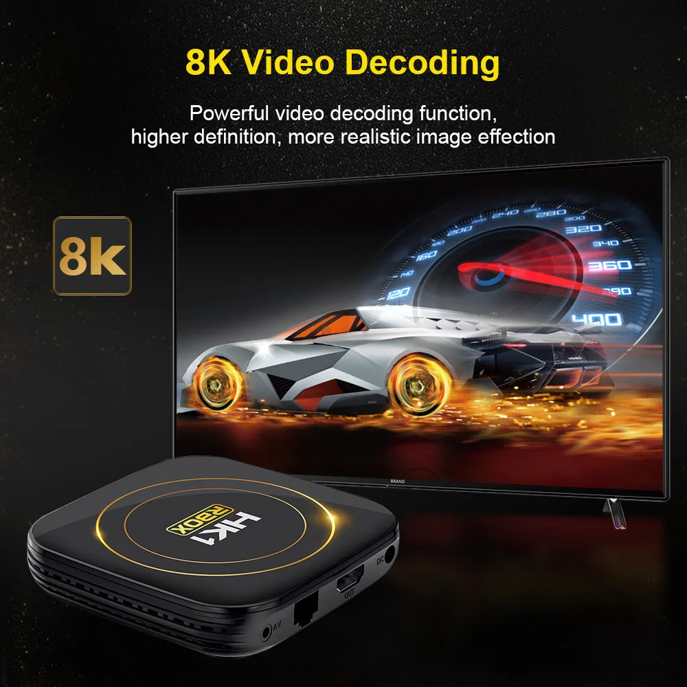 HK1 RBOX H8S Android 12 Smart TV Box 4+64G Dual Band 2.4G/5G WiFi Support bluetooth 4.0 8K HDR10+ Media Player Set Top Box