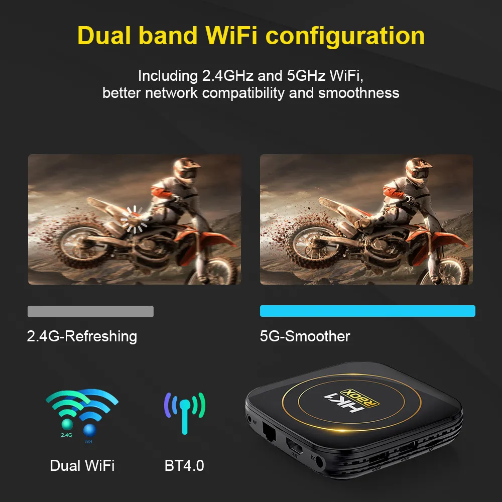 HK1 RBOX H8S Android 12 Smart TV Box 4+64G Dual Band 2.4G/5G WiFi Support bluetooth 4.0 8K HDR10+ Media Player Set Top Box