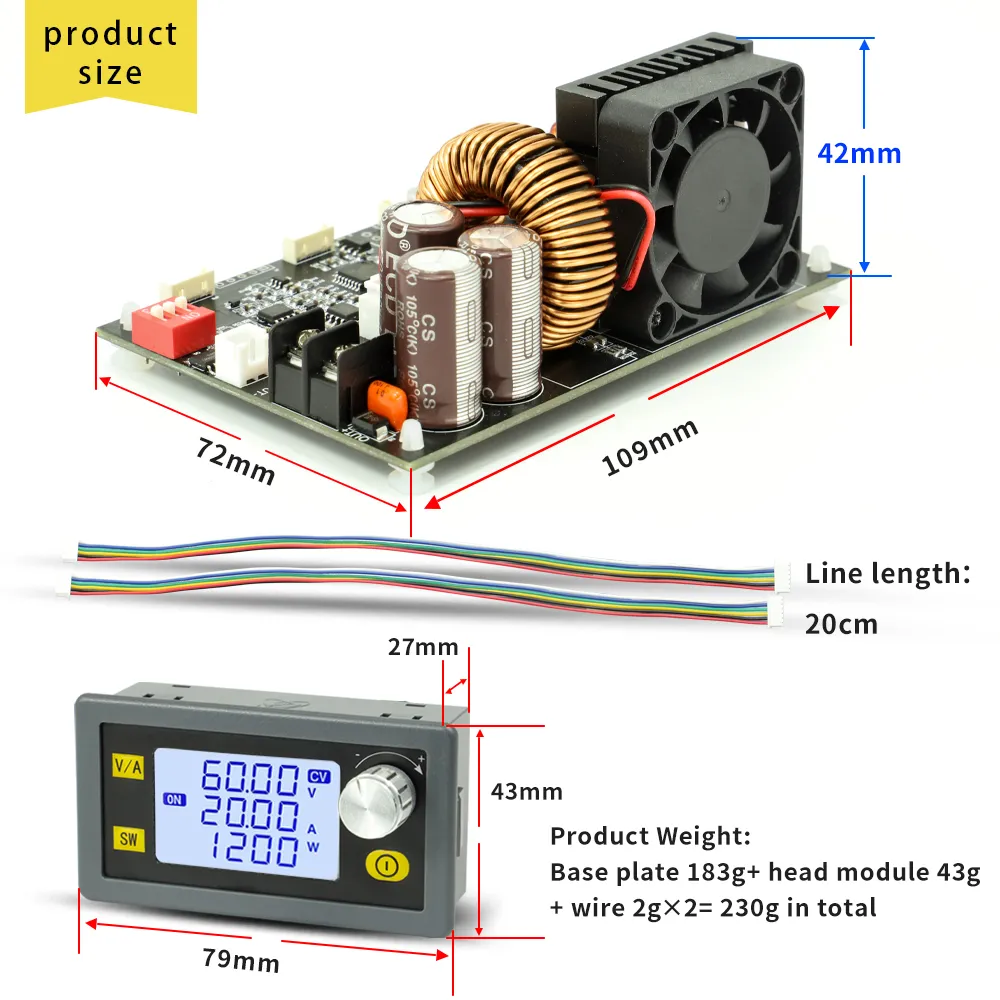 XY6020L 6-70V CNC Adjustable Stabilized Voltage Power Supply Constant Voltage Constant Current 20A/1200W Buck Module XY6020L 6-70V CNC Adjustable Stabilized Voltage Power Supply Constant Voltage Constant Current 20A/1200W Buck Module