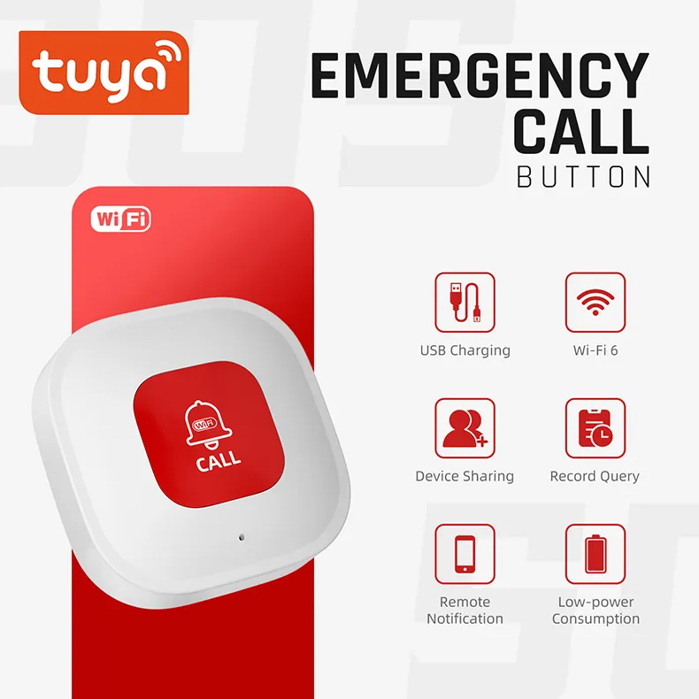 CF101W Tuya WiFi Emergency Alarm Button Rechargeable Elderly Emergency Panic Button Old Man Personal Self-help Smart APP Push