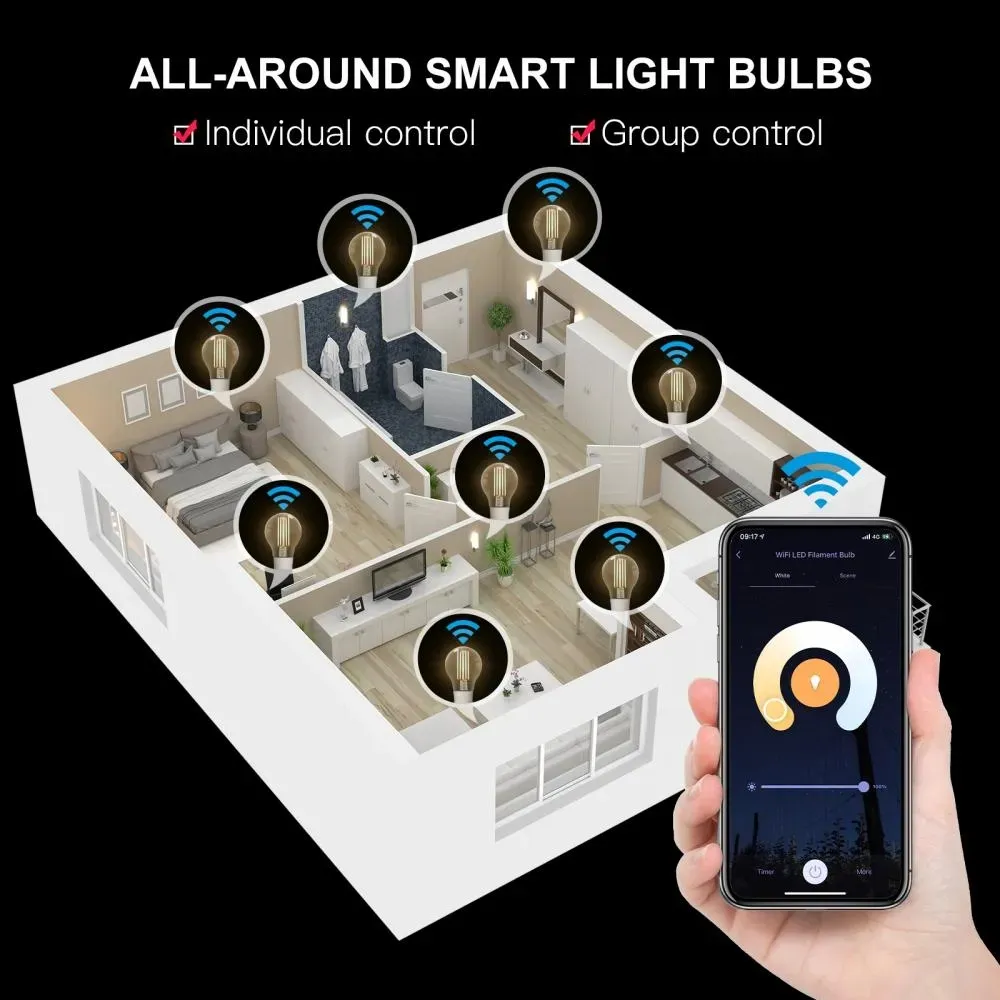 Tuya Wifi Smart Filament Bulb 7W LED Light Lamp E27 Dimmable Lighting 806Lm Work With Smart Life Alexa Google Home