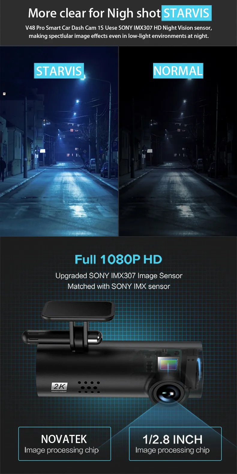 Car Driving Recorder Front & Rear Dual Camera WiFi Night Vision HD 1080P Car DVR Camera with 24H Parking Monitoring