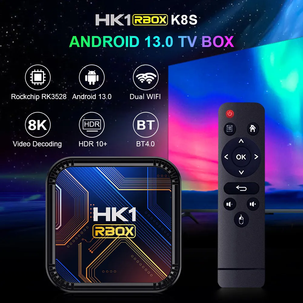 [4+32G] HK1RBOX K8S Smart TV Box Android 13 RK3528 8K HDR10 WIFI6 Android TV Box 2023 Lecteur multimédia Décodeur