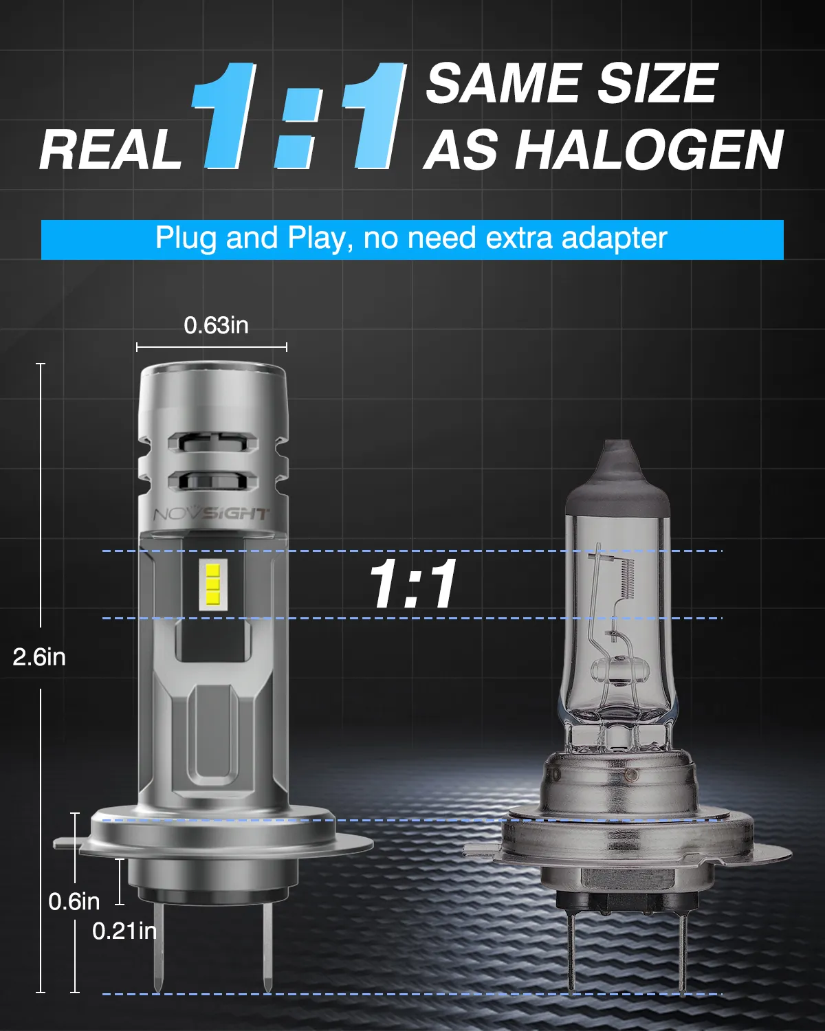 NOVSIGHT A500-N58-H7 2PCS Car LED Front Headlights Bulbs 6500K LED Headlamp Waterproof For All Cars With H7 Type Bulbs