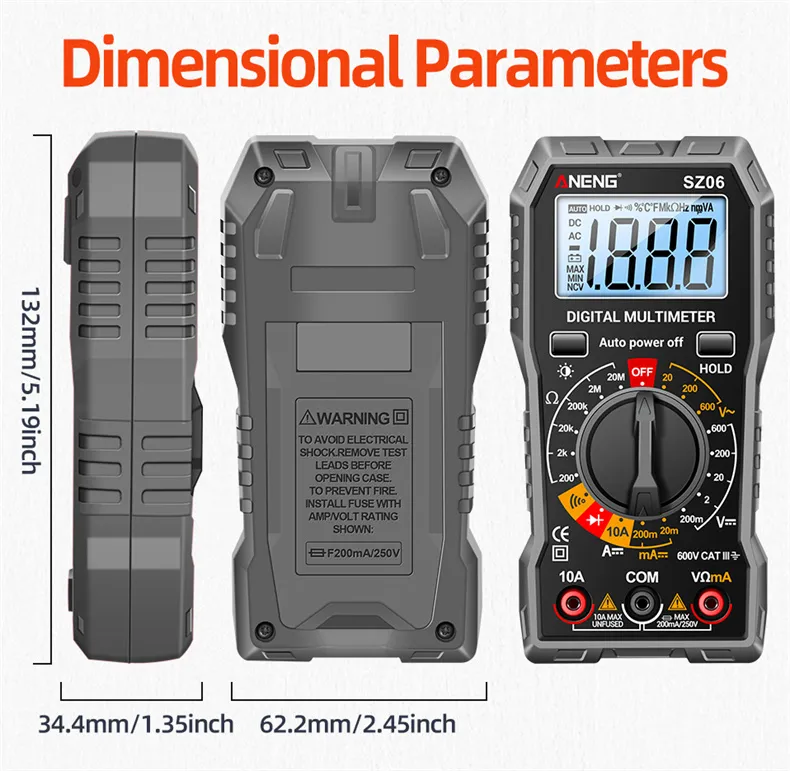 ANENG SZ06 Digital Multimeter High Accuracy DC AC Voltage Current Resistance Tester Auto Shutdown 2000 Max Count Backlit Screen ANENG SZ06 Digital Multimeter High Accuracy DC AC Voltage Current Resistance Tester Auto Shutdown 2000 Max Count Backlit Screen