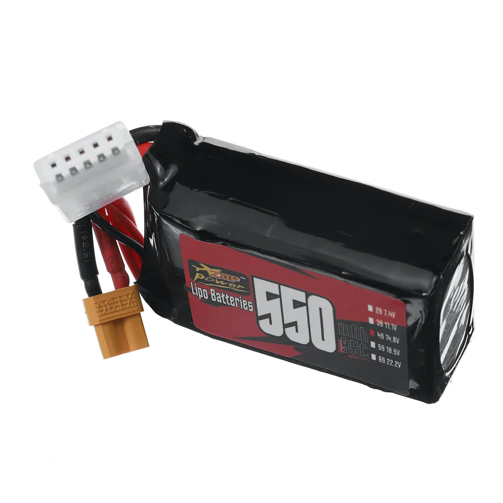 ZOP Power 4S 14.8V 550mAh 95C 8.14Wh LiPo Battery XT30 Plug for RC Drone FPV Racing ZOP Power 4S 14.8V 550mAh 95C 8.14Wh LiPo Battery XT30 Plug for RC Drone FPV Racing
