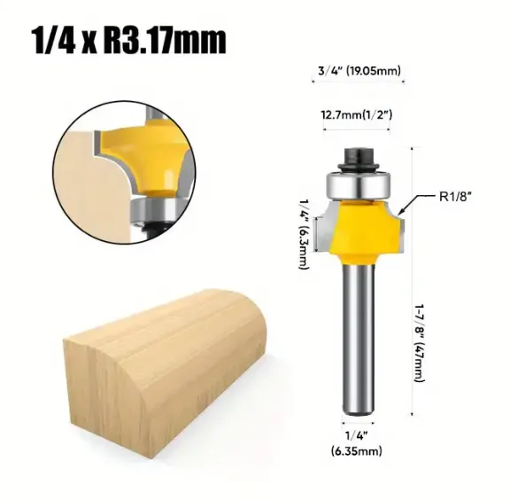 6.35mm Shank Router Bits Set Corner Round Over High quality Alloy Corner Rounding Milling Cutter With Bearing For Wood Woodworking Tool 6.35mm Shank Router Bits Set Corner Round Over High quality Alloy Corner Rounding Milling Cutter With Bearing For Wood Woodworking Tool