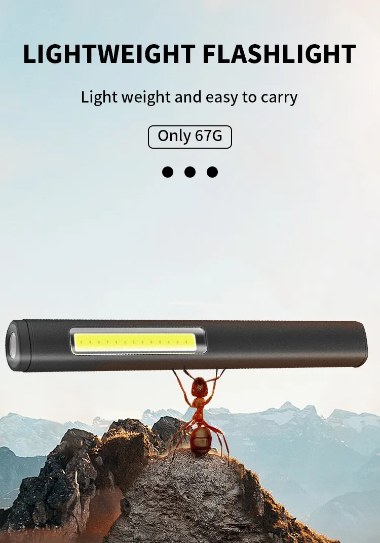 Outdoor Compact and Portable Aluminum Alloy XPE+COB Rechargeable Pen Light Work Lamp Keychain Light