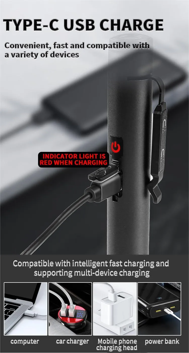 Outdoor Compact and Portable Aluminum Alloy XPE+COB Rechargeable Pen Light Work Lamp Keychain Light