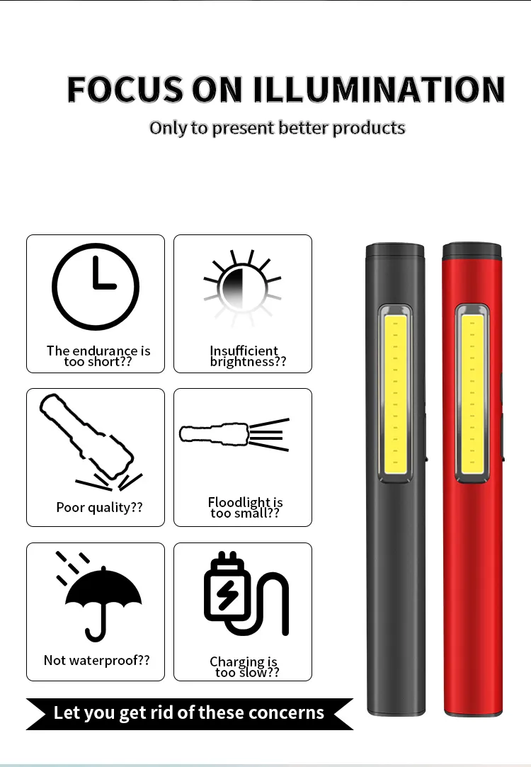 Outdoor Compact and Portable Aluminum Alloy XPE+COB Rechargeable Pen Light Work Lamp Keychain Light