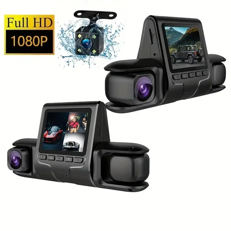 1080P Triple Lens Car Dash Cam Dashcam Front Inside & Rear HD Car DVR 120° Angle Loop Recording Gravity Sensor