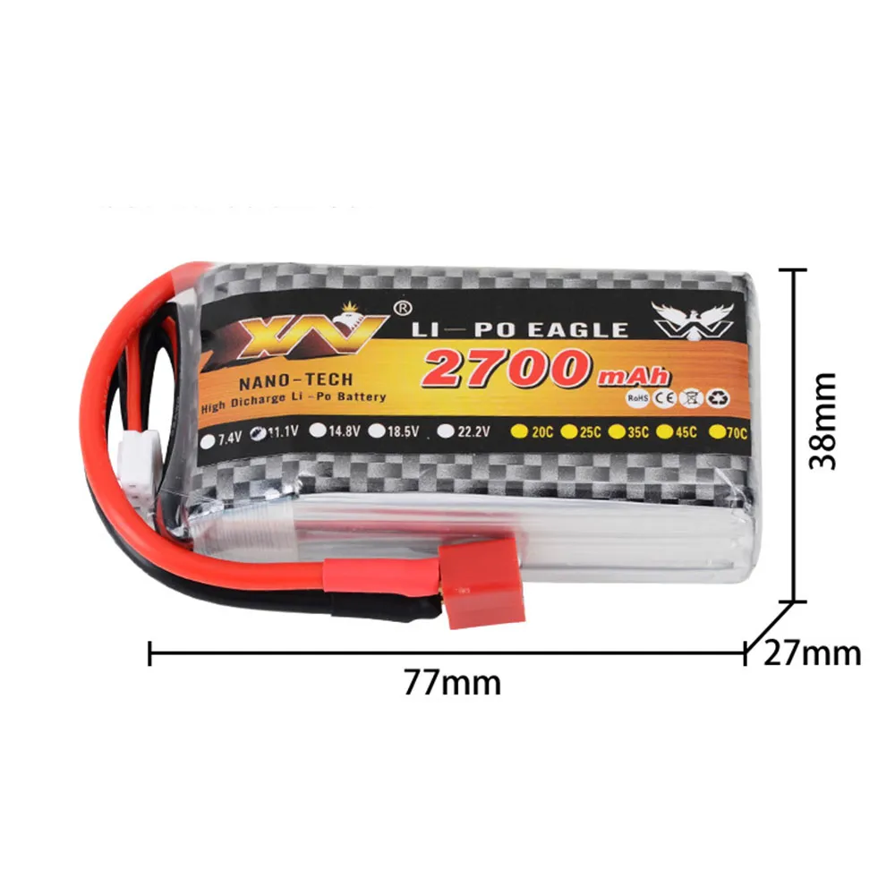 XW Power 11.1V 2700mAh 25C 3S LiPo Battery T Deans Plug for RC Car
