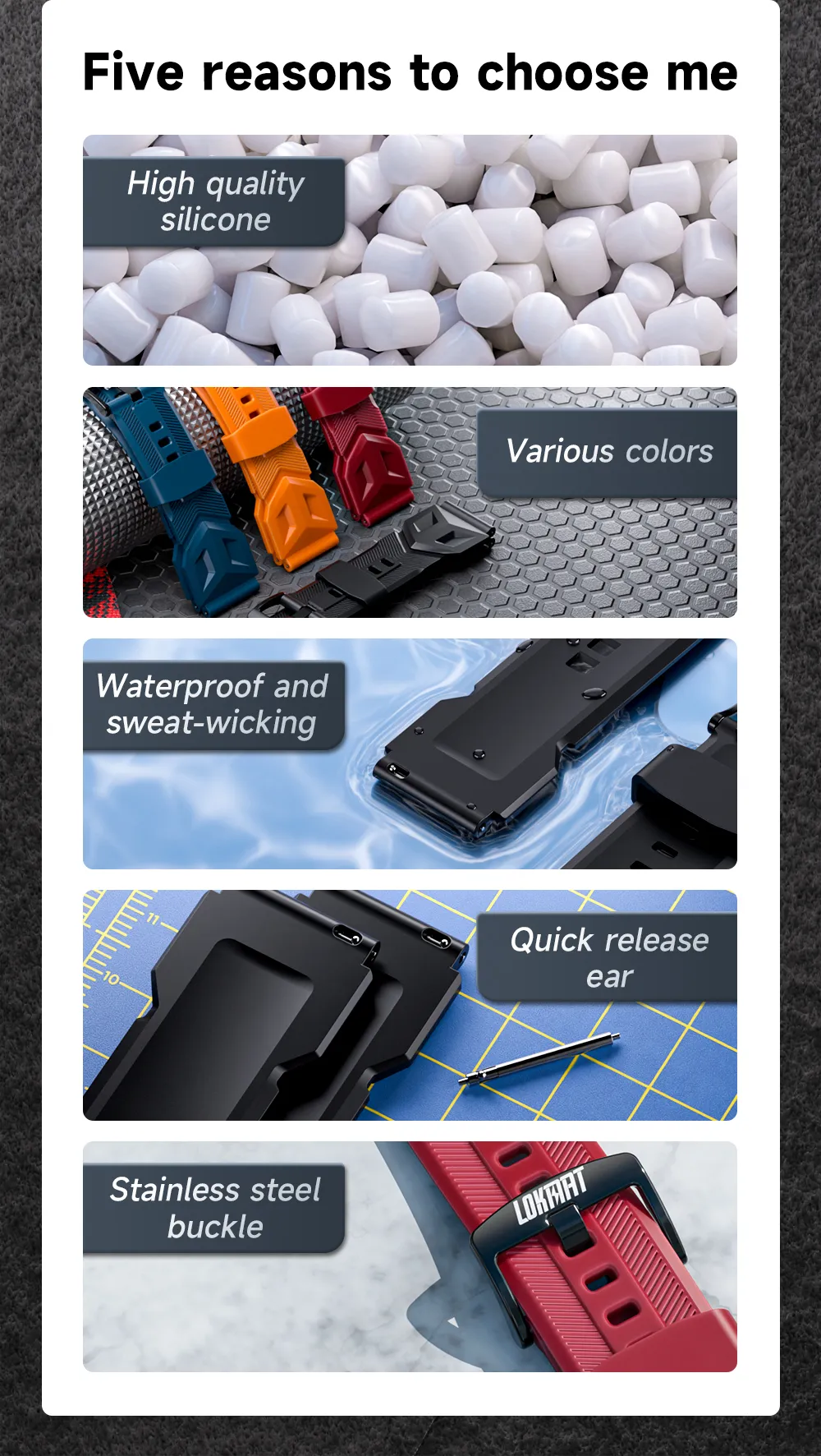 LOKMAT G0041 22mm Multi-color Silicone Replacement Strap for LOKMAT Smart Watch 22mm Width