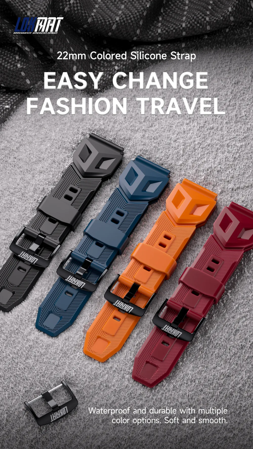 LOKMAT G0041 22mm Multi-color Silicone Replacement Strap for LOKMAT Smart Watch 22mm Width