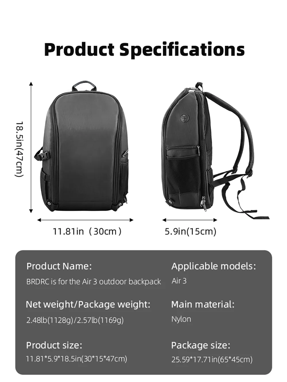 BRDRC Portable Waterproof Backpack Shoulder Storage Bag Carrying Box Case Suitcase High Capacity for DJI AIR 3 RC Drone