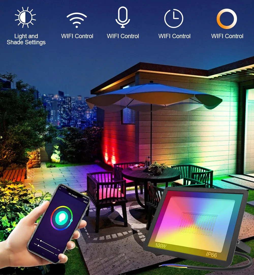 LED Reflector RGB Smart Floodlight Outdoor Spotlight 30W 50W 100W Waterproof 220V Warm Cool Lighting Tuya WIFI Control for Alexa LED Reflector RGB Smart Floodlight Outdoor Spotlight 30W 50W 100W Waterproof 220V Warm Cool Lighting Tuya WIFI Control for Alexa