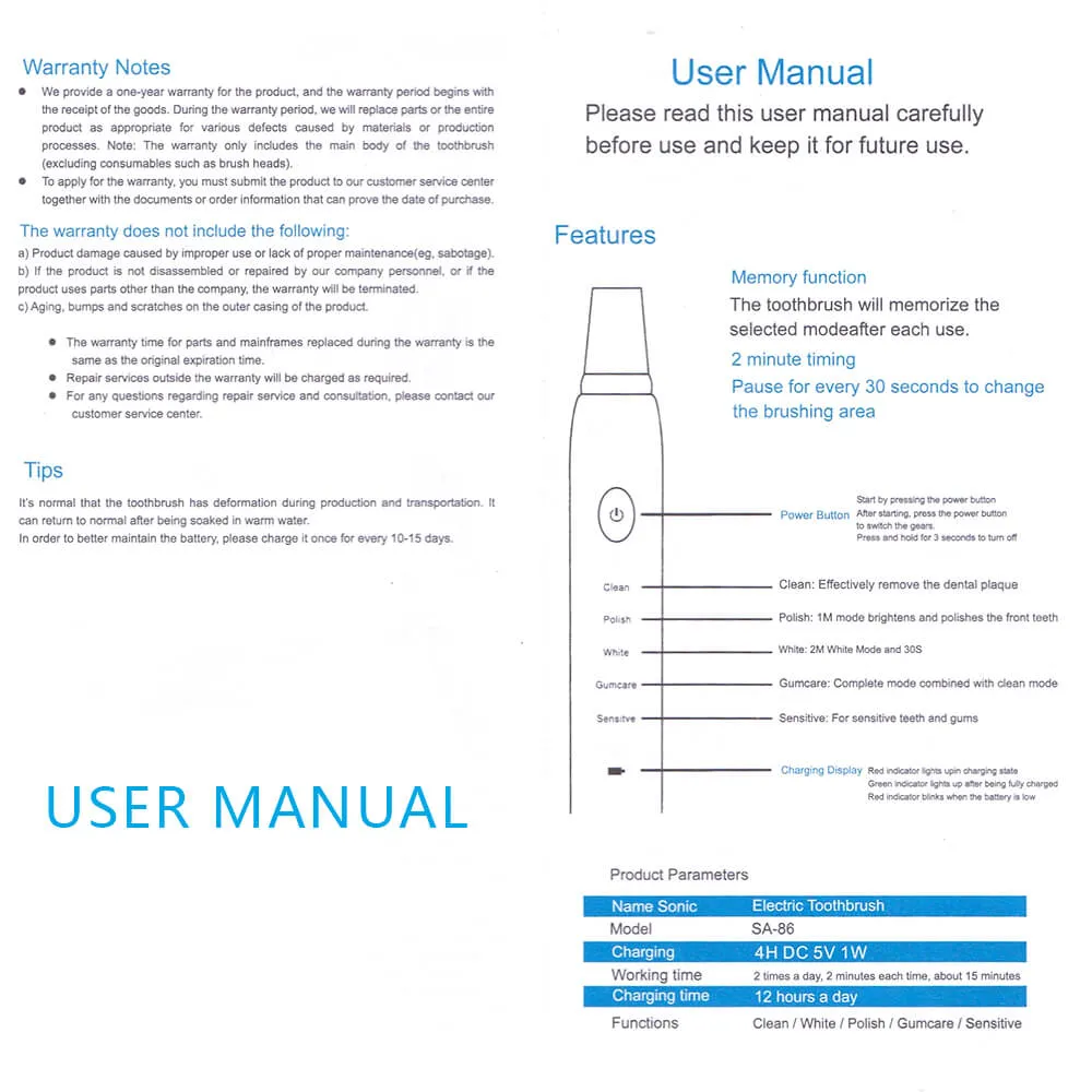 IPX7 Ultrasonic Electric Toothbrush 5 Modes USB Rechargeable Sonic Automatic Teeth Cleaner with 4 Brush Heads