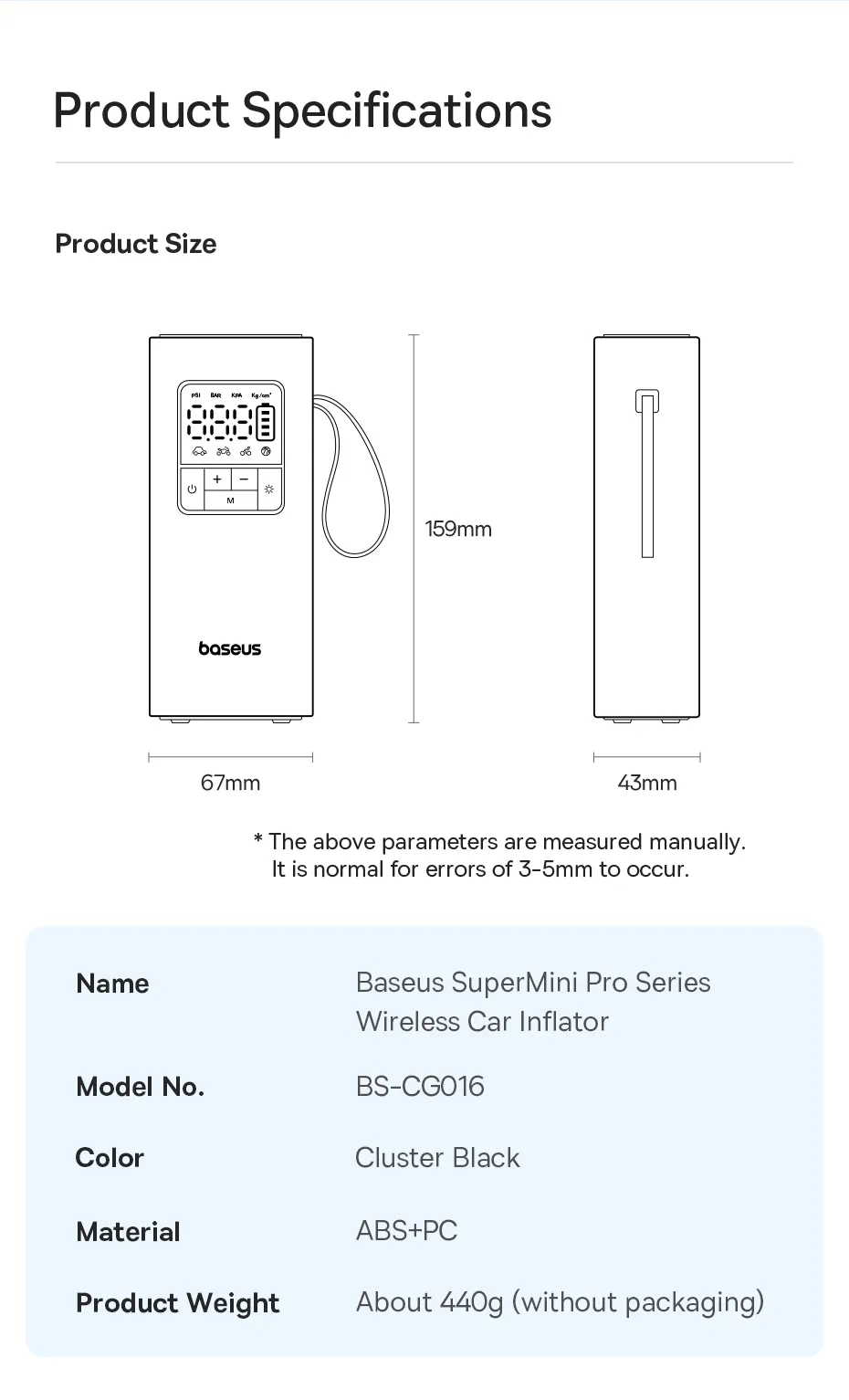 Baseus Pro High-powered Mini Wireless Car Air Pump Stylish and Efficient