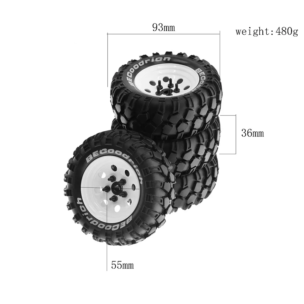 Pneus Off Road 4PCS Rodas 1,9 polegadas para 1/8 RC Racing Crawler Car FMS NT4 SCX10 W136 Peças de carro RC Adaptador sextavado de uma linha