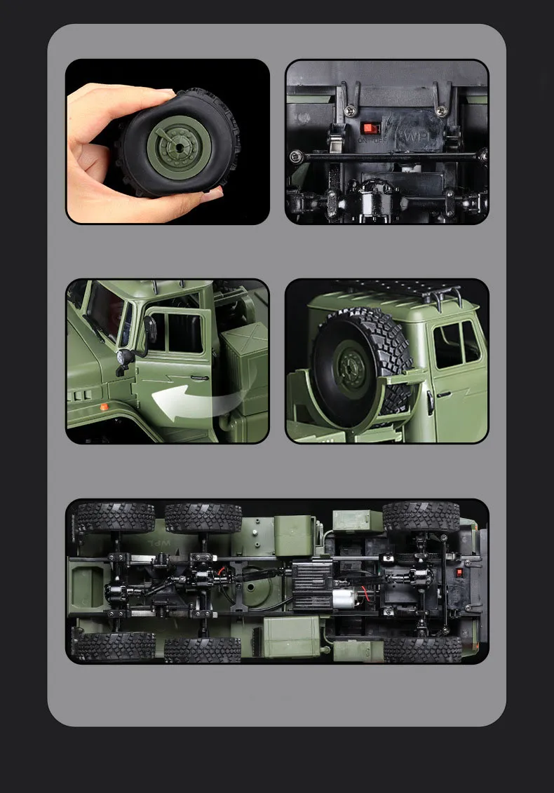 WPL B36-3 Ural 1/16 2.4G 6WD RTR Rc Car Military Truck With Trailer Rock Crawler Vehicle Models Toy Proportional Control