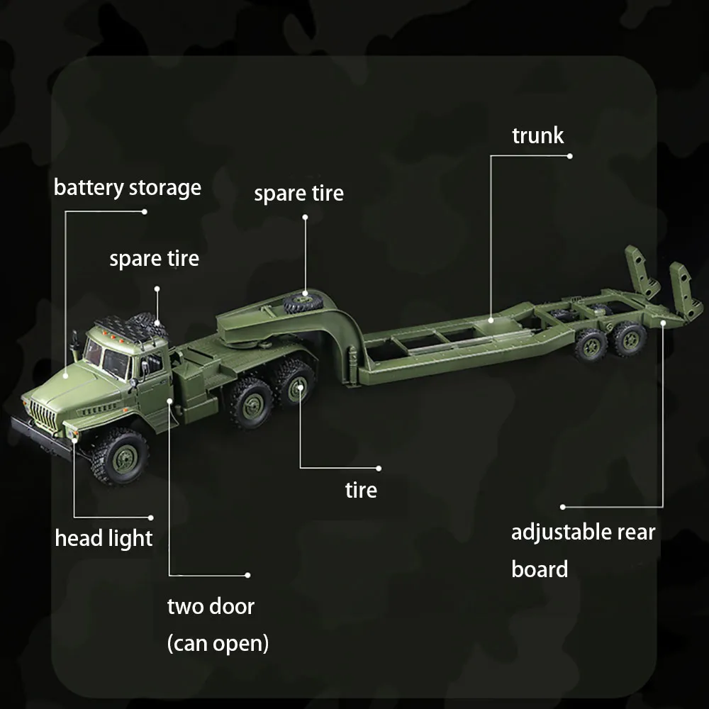 WPL B36-3 Ural 1/16 2.4G 6WD RTR Rc Car Military Truck With Trailer Rock Crawler Vehicle Models Toy Proportional Control