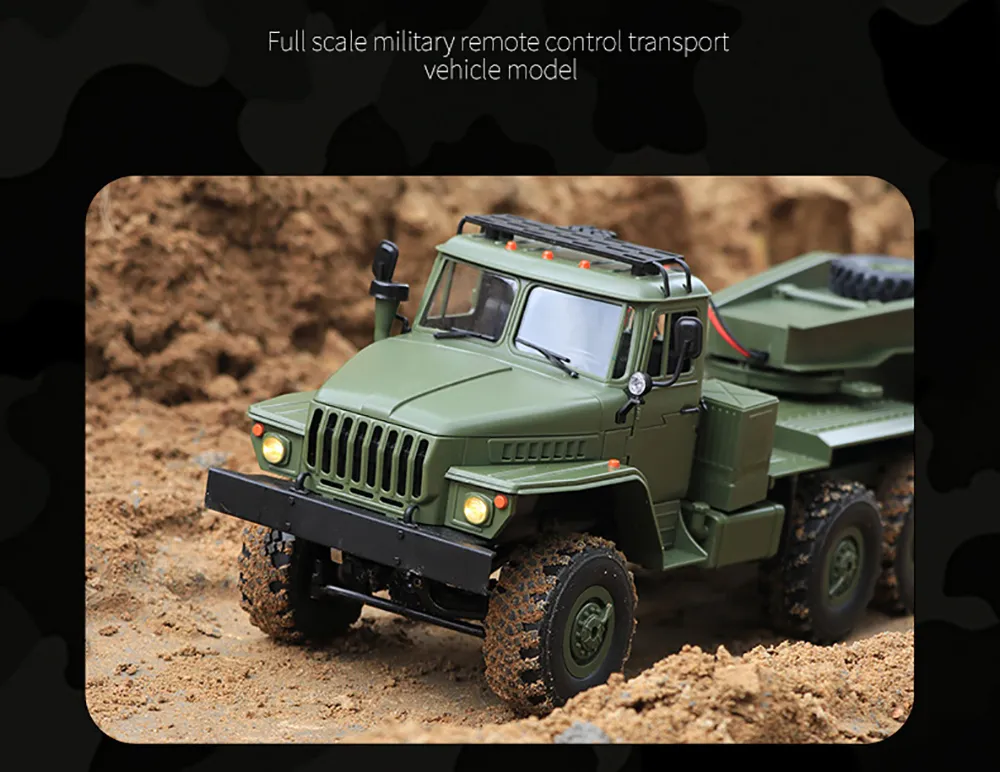 WPL B36-3 Ural 1/16 2.4G 6WD RTR Rc Car Military Truck With Trailer Rock Crawler Vehicle Models Toy Proportional Control