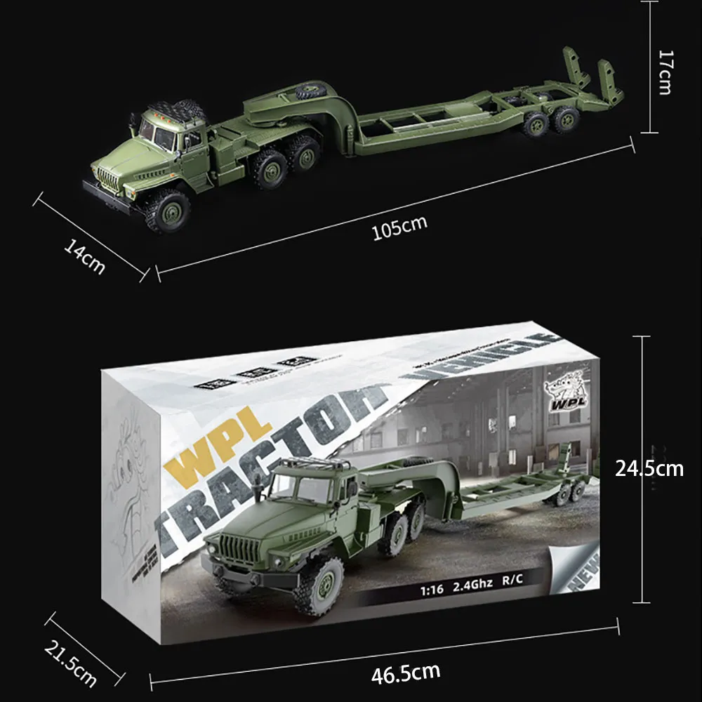 WPL B36-3 Ural 1/16 2.4G 6WD RTR Rc Car Military Truck With Trailer Rock Crawler Vehicle Models Toy Proportional Control