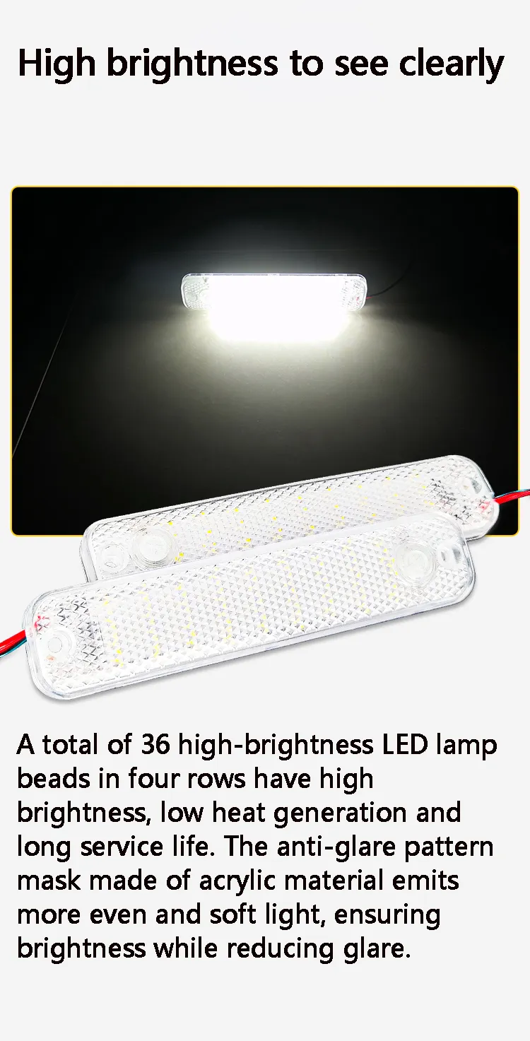 12-85V Car Cabin Reading Light 36 LEDs High Brightness Car LED Dome Light With Large Transparent Switch