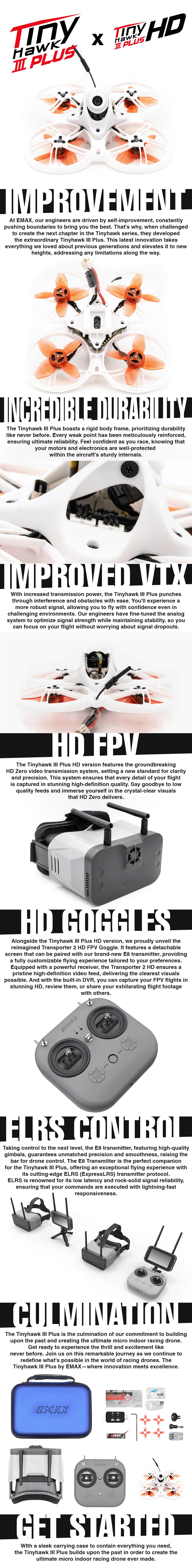 Drone de course FPV EMAX Tinyhawk III Plus analogique/HD Zero Digital 2 pouces 1S Whoop BNF RTF