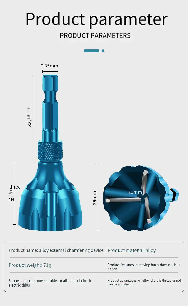 Deburring External Chamfer Tool Metal Edge Burr Removal Tool Hex Shank Triple Flute Deburring Drill For Repair Bolt Thread Parts