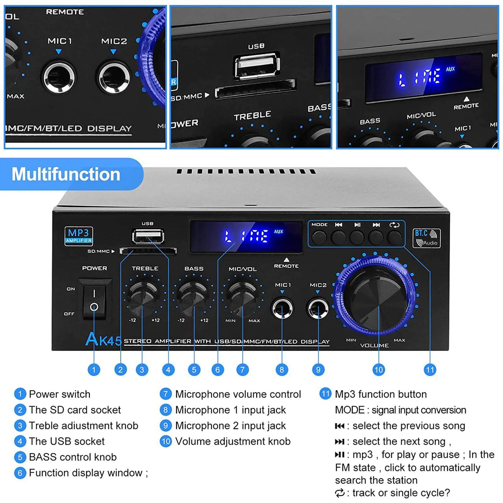 AK45 Power Amplifier bluetooth HiFi Digital Amplifier Max Power 90Wx2 Channel 2.0 Surround Sound AMP Speaker for Home Car AK45 Power Amplifier bluetooth HiFi Digital Amplifier Max Power 90Wx2 Channel 2.0 Surround Sound AMP Speaker for Home Car