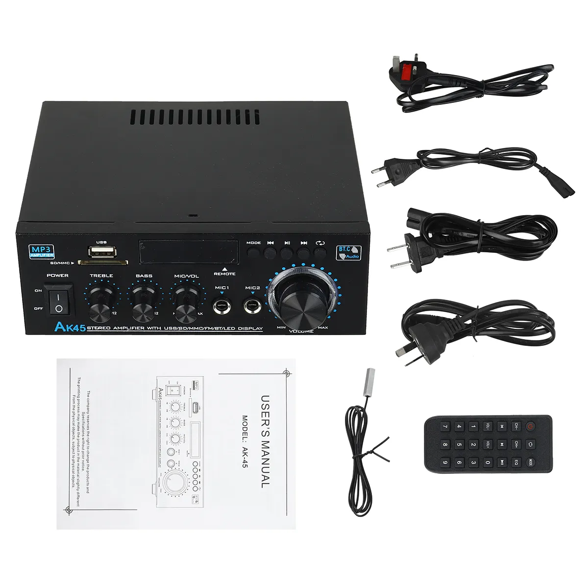 AK45 Power Amplifier bluetooth HiFi Digital Amplifier Max Power 90Wx2 Channel 2.0 Surround Sound AMP Speaker for Home Car AK45 Power Amplifier bluetooth HiFi Digital Amplifier Max Power 90Wx2 Channel 2.0 Surround Sound AMP Speaker for Home Car