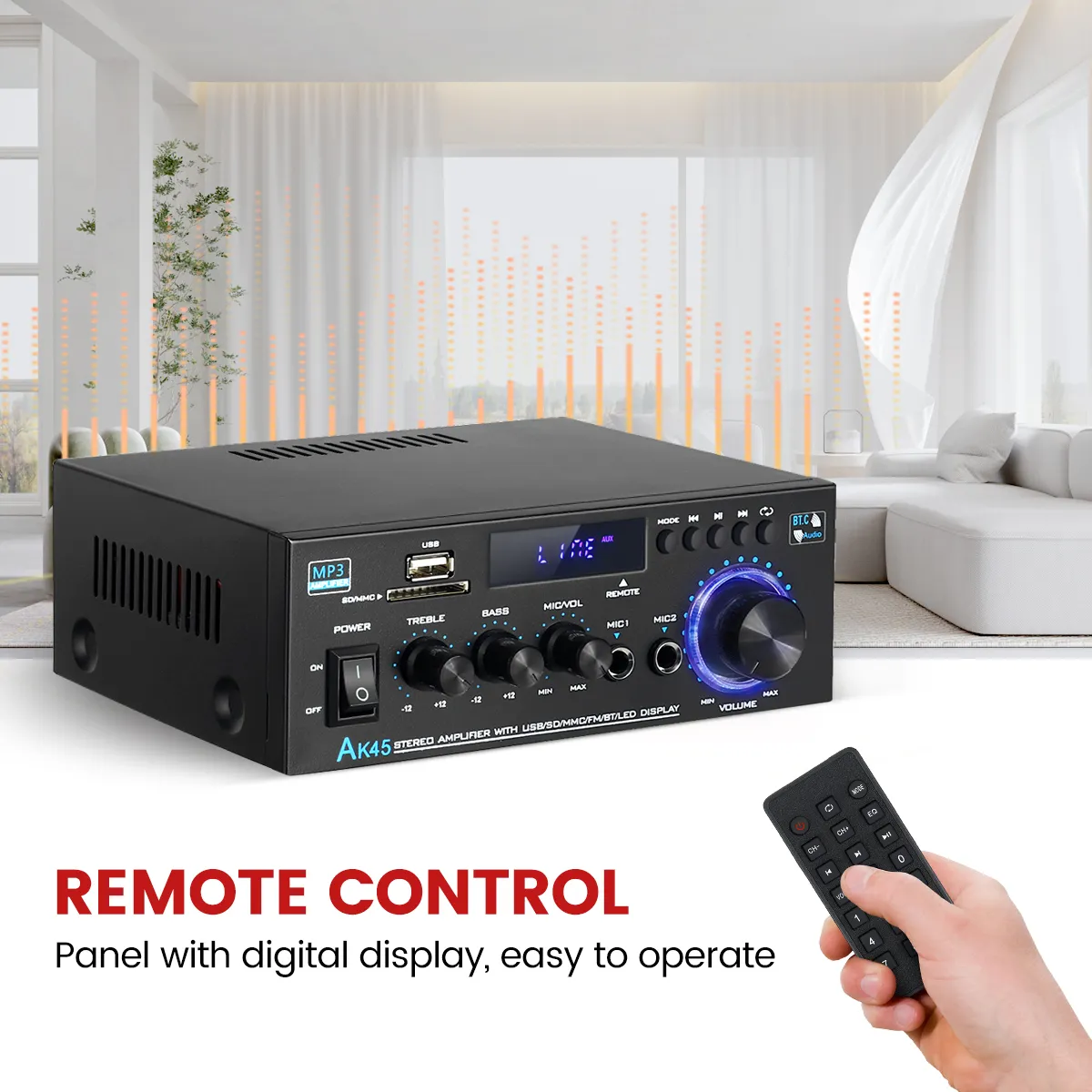 AK45 Power Amplifier bluetooth HiFi Digital Amplifier Max Power 90Wx2 Channel 2.0 Surround Sound AMP Speaker for Home Car AK45 Power Amplifier bluetooth HiFi Digital Amplifier Max Power 90Wx2 Channel 2.0 Surround Sound AMP Speaker for Home Car
