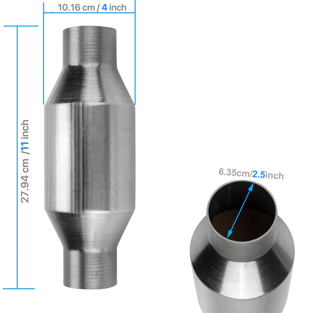 2.5 inch In/Out Catalytic Converter Universal High Flow Stainless Steel