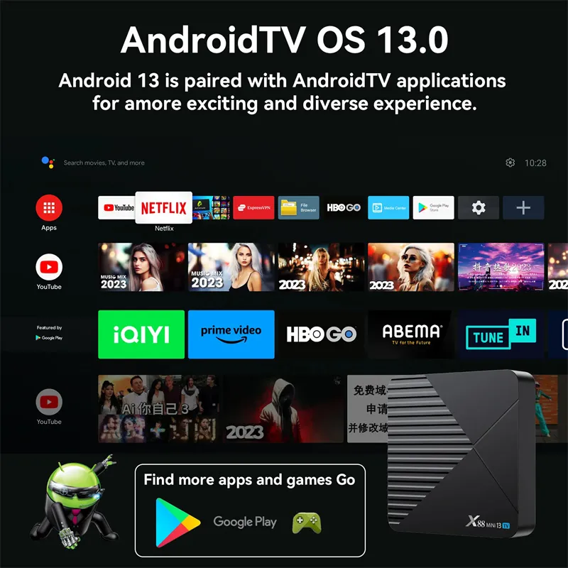 X88 Mini 13 TV BOX Android 13 4+32G Smart TV Box RK3528 8K WIFI6 BT Voice Remote Control Media Player TV Receiver Set Top Box