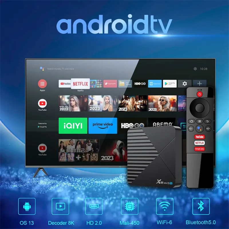 X88 Mini 13 TV BOX Android 13 4+32G Smart TV Box RK3528 8K WIFI6 BT Voice Remote Control Media Player TV Receiver Set Top Box