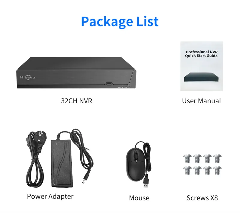 Hiseeu 4K 32CH NVR for CCTV Security Surveillance IP Camera H.265+ 5MP DVR Network Video Audio Recorder ONVIF Humanoid EU Plug