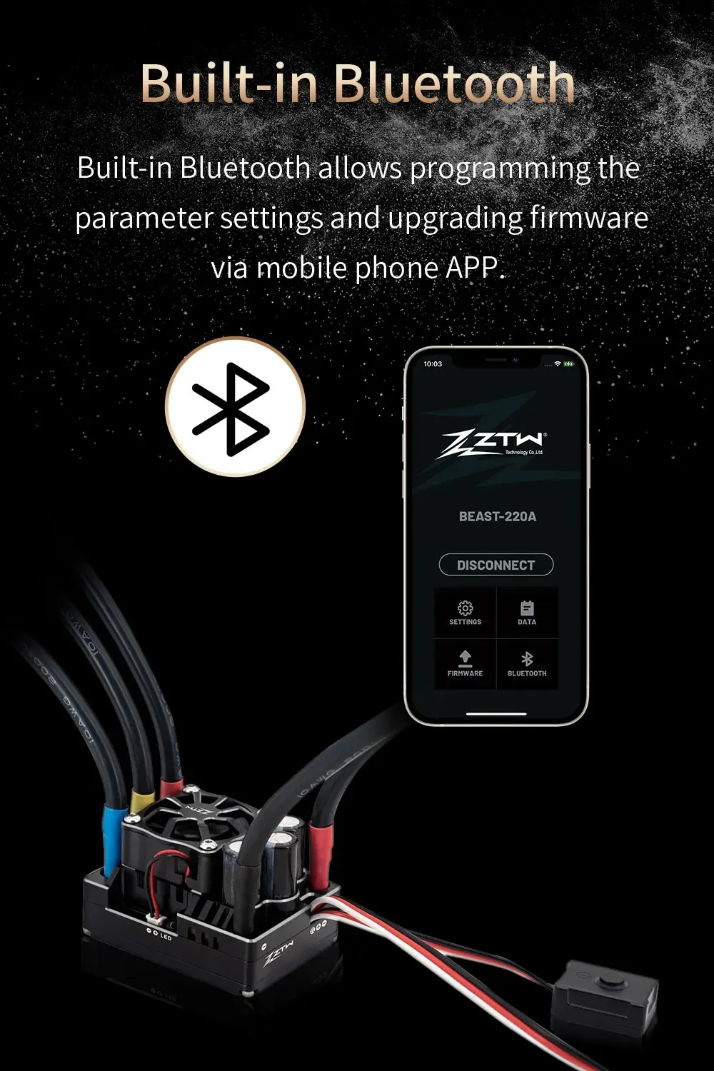 ZTW 32-Bit Beast PRO 220A ESC G2 Turbo 6V/7.4V BEC 10A Brushless Speed Controller for 1/8 RC Racng Car Off-road On-road Vehicles Model Parts