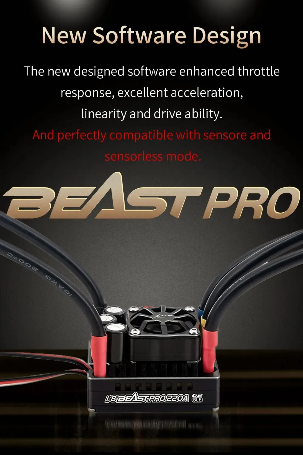 ZTW 32-Bit Beast PRO 220A ESC G2 Turbo 6V/7.4V BEC 10A Brushless Speed Controller for 1/8 RC Racng Car Off-road On-road Vehicles Model Parts