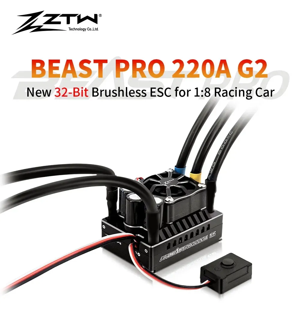 ZTW 32-Bit Beast PRO 220A ESC G2 Turbo 6V/7.4V BEC 10A Brushless Speed Controller for 1/8 RC Racng Car Off-road On-road Vehicles Model Parts