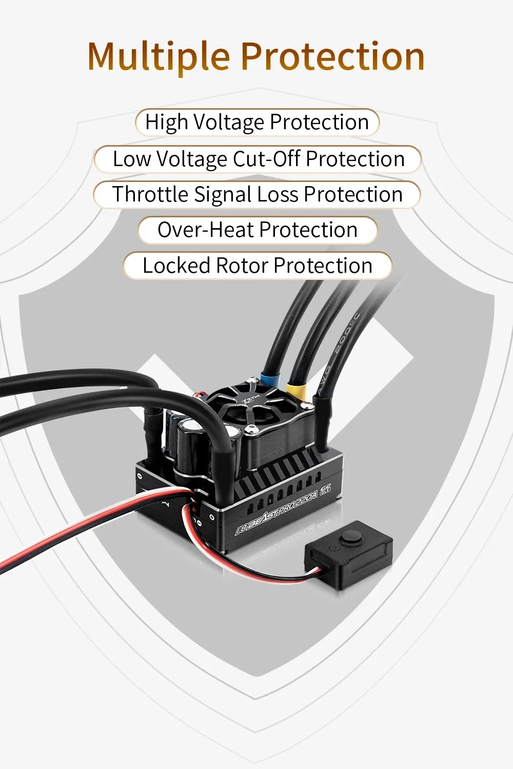 ZTW 32-Bit Beast PRO 220A ESC G2 Turbo 6V/7.4V BEC 10A Brushless Speed Controller for 1/8 RC Racng Car Off-road On-road Vehicles Model Parts