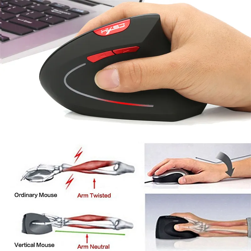 HXSJ T24 2.4G Wireless Vertical Mouse 800-1600-2400DPI Ergonomics 6-Keys Optical Gamer Mice for PC Laptop Computer