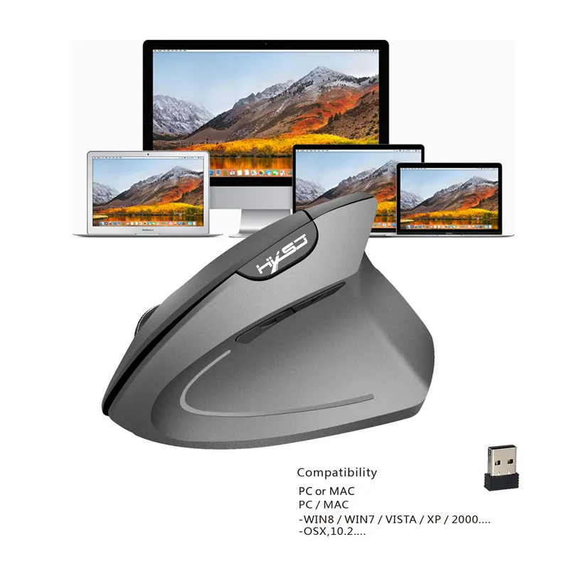 HXSJ T24 2.4G Wireless Vertical Mouse 800-1600-2400DPI Ergonomics 6-Keys Optical Gamer Mice for PC Laptop Computer