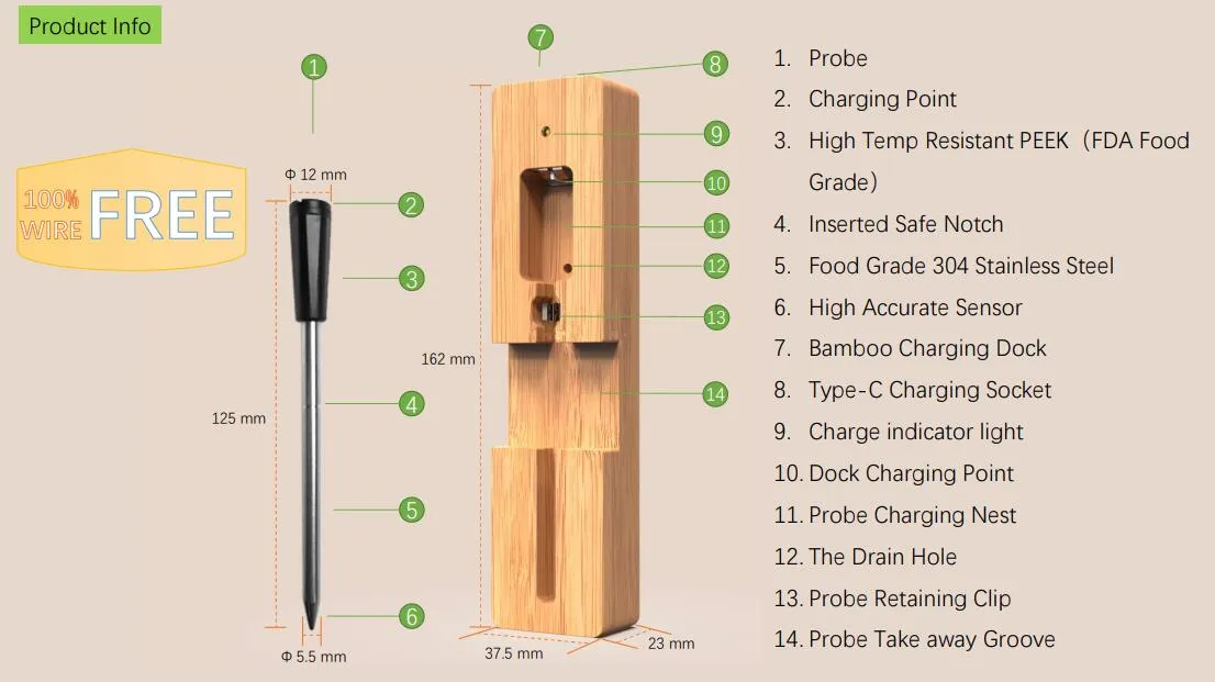 AGSIVO bluetooth Wireless Food Meat Thermometer 165ft Long Range Digital Thermometer Alarm for Grilling For BBQ Kitchen Cooking
